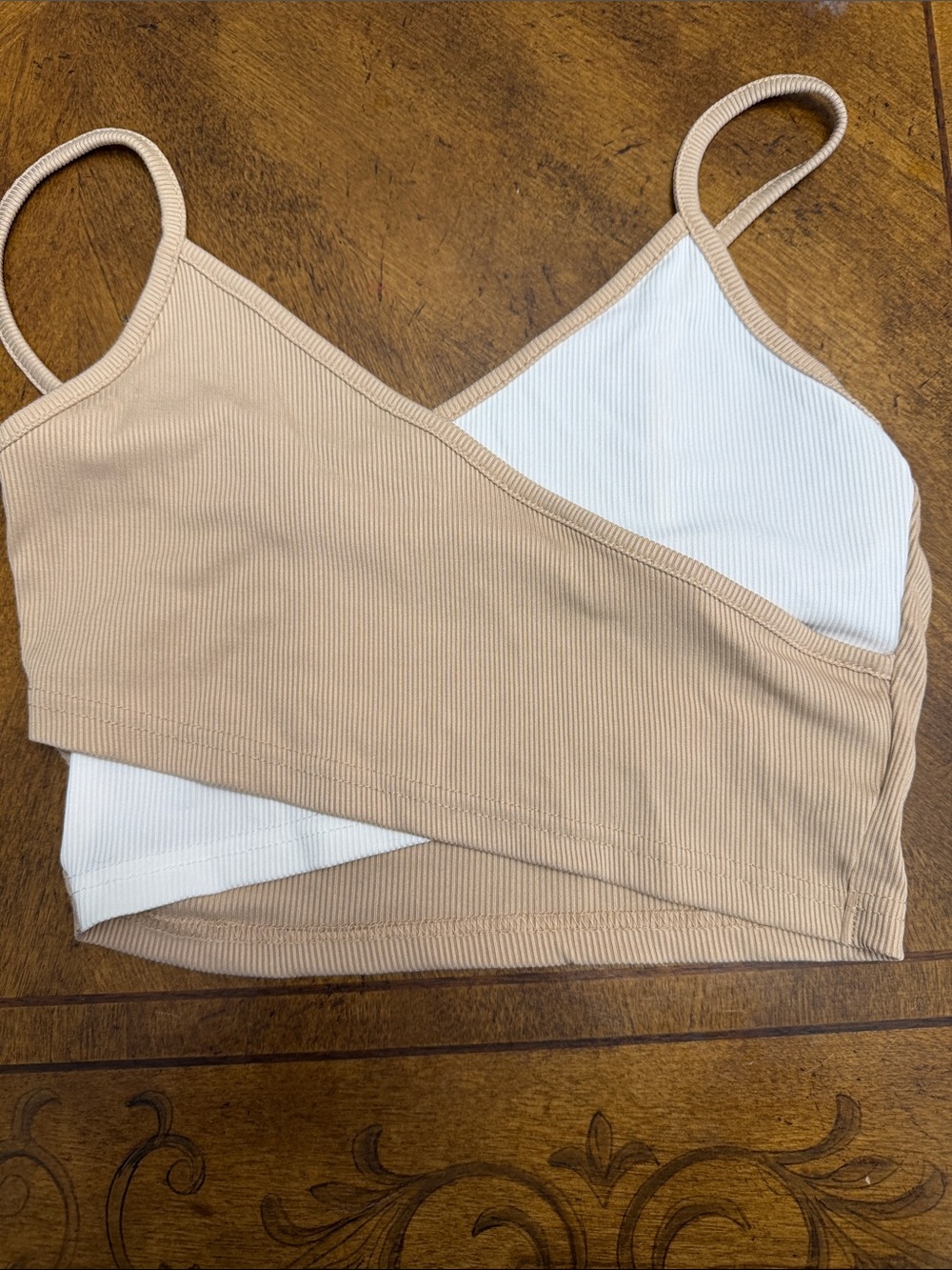 Ribbed Crop Top - Beige & White